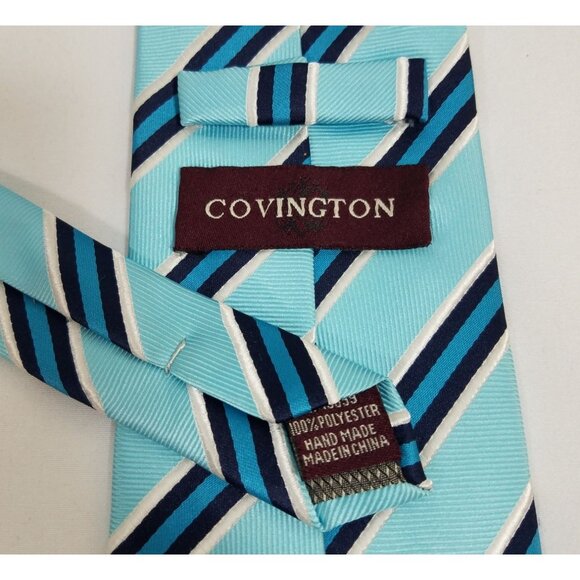 Covington Mens Necktie blue diagonal stripe Handmade Blue Striped Tie - Picture 3 of 6